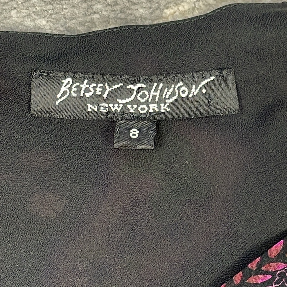 Vintage Betsey Johnson Black Label Floral Long Sleeve Tie Front Dress Y2K Sz 8 - Picture 7 of 12